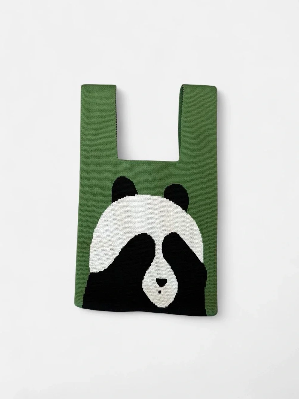 Green Panda Knit Tote Bag for Kids